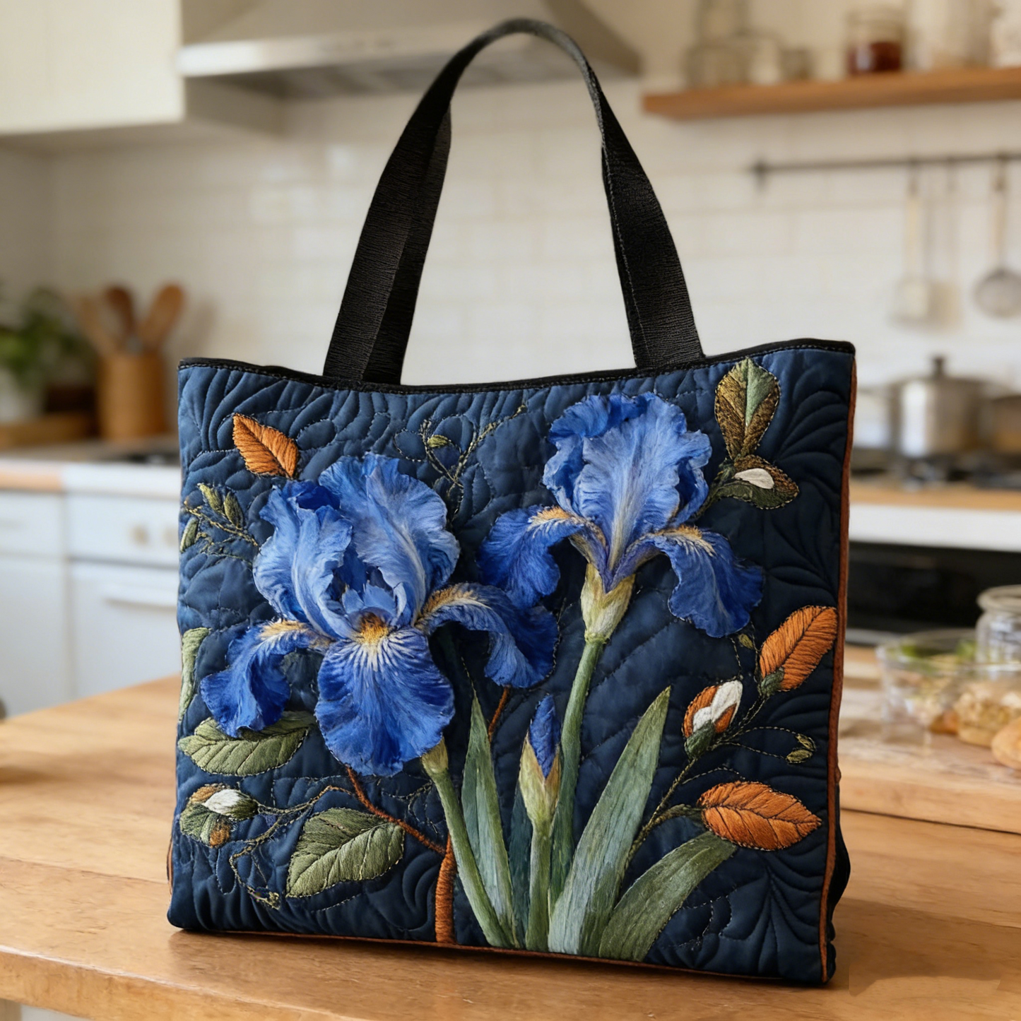 Navy Iris Quilted Tote Bag