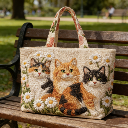 Sweet Cat Daisy Quilted Tote Bag