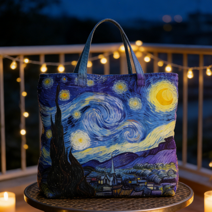 Artistic Starry Night Quilted Tote Bag