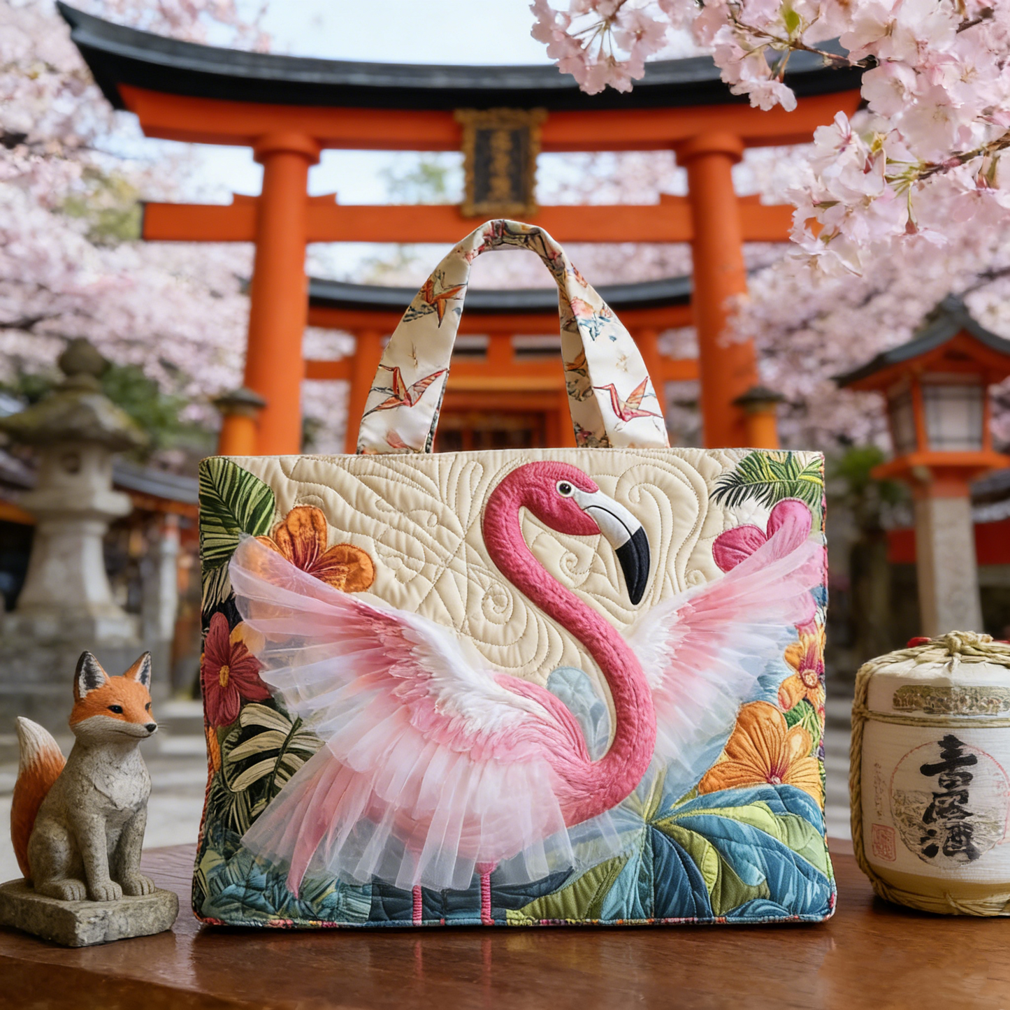 Whimsical Flamingo Quilted Tote Bag