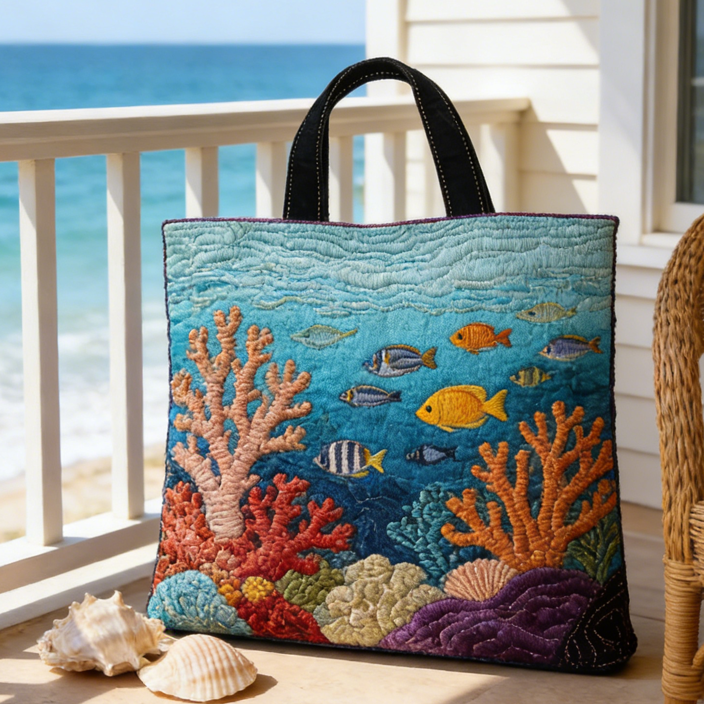 Timeless Underwater Reef Quilted Tote Bag
