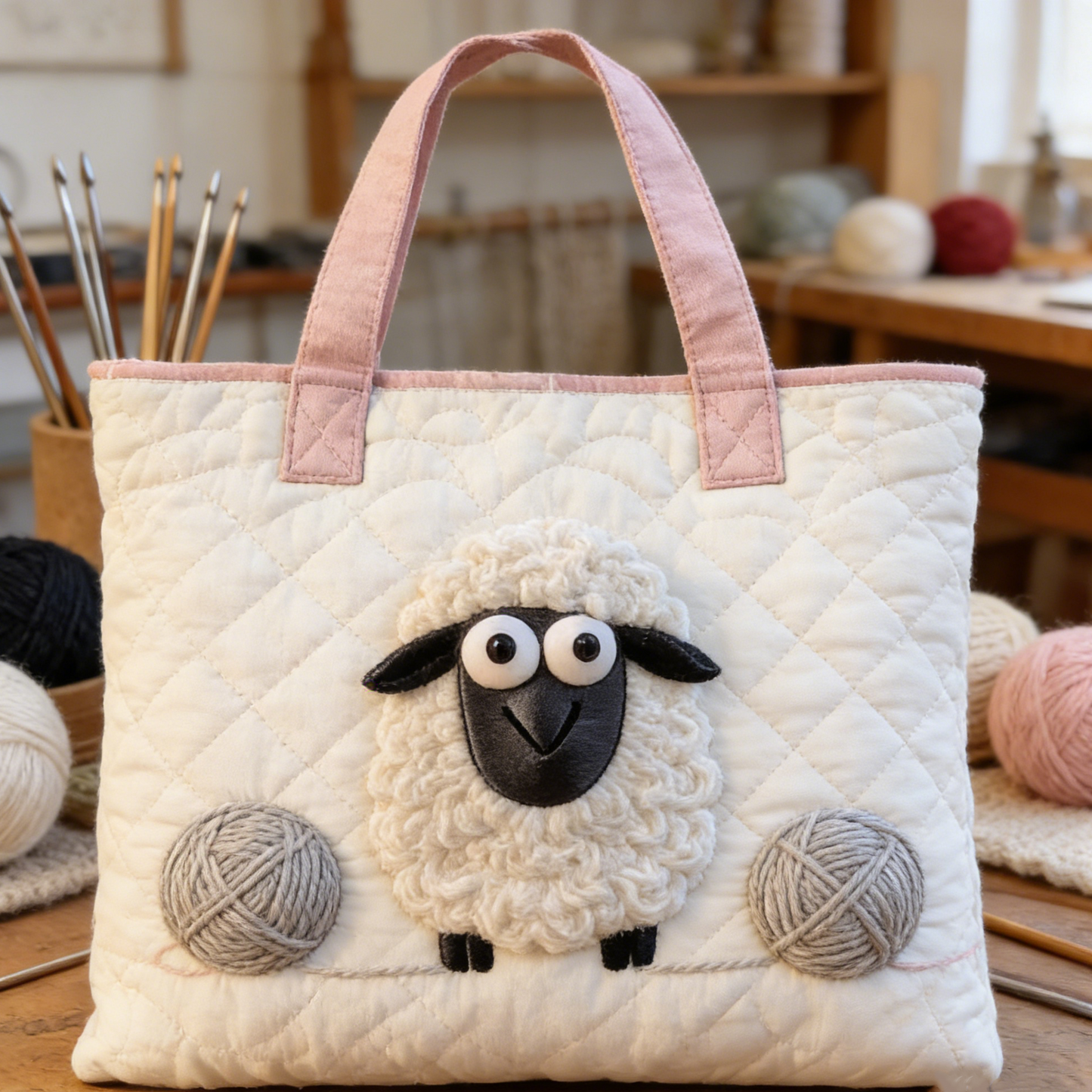 Crafty Cute Embroidery Canvas Tote Bag