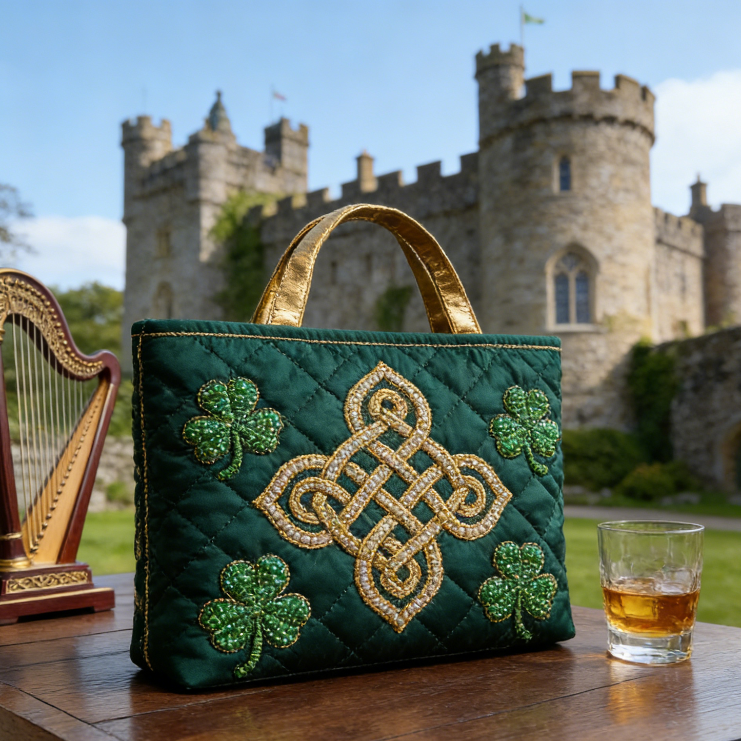 Irish Heritage Elegant Embroidery Canvas Tote Bag