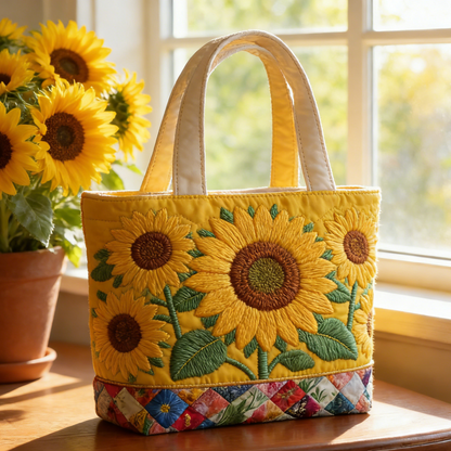 Sunflower Patchwork Quilted Tote Bag