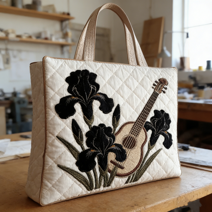 Black Iris-Guitar Quilted Tote Bag