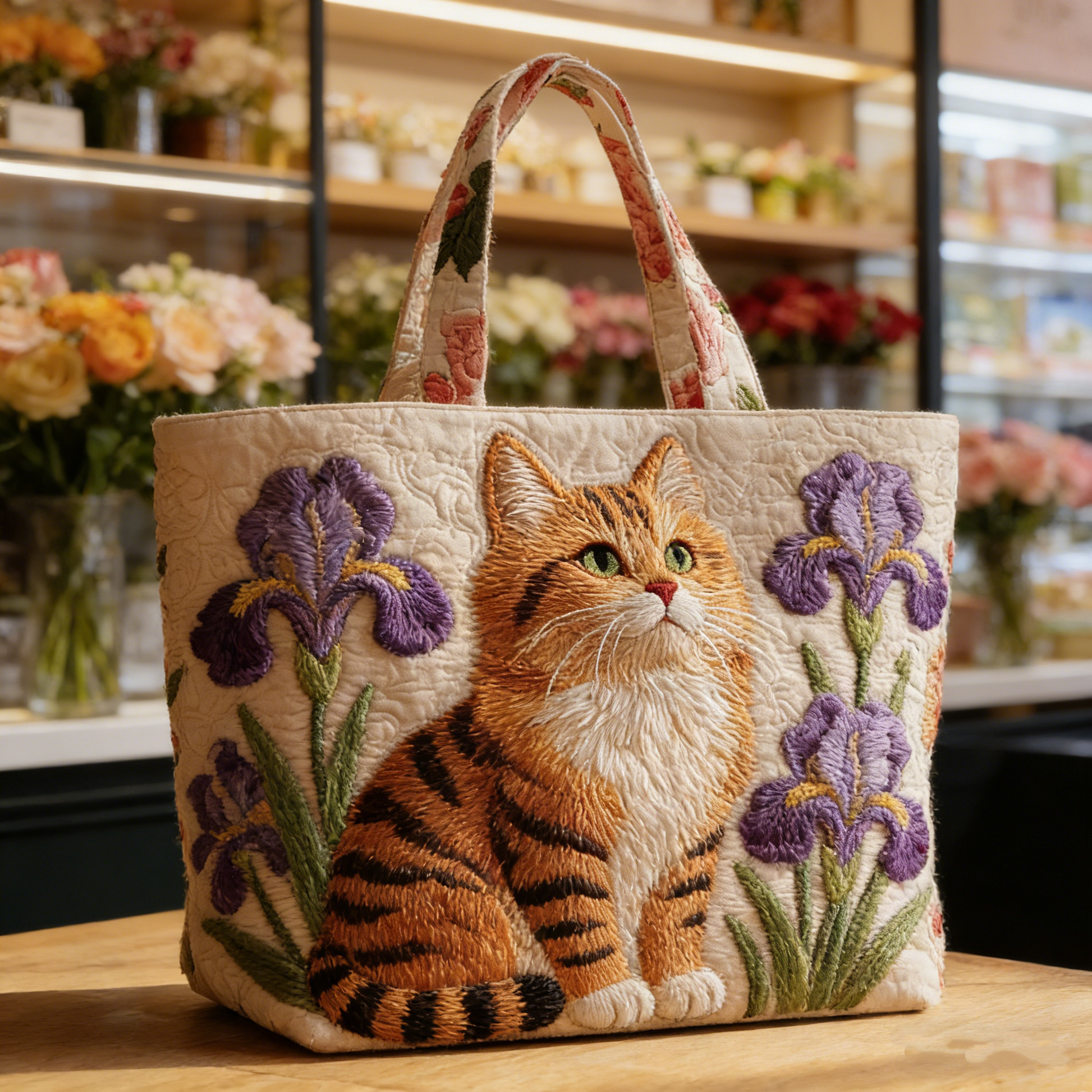 Sweet Cat-Iris Quilted Tote Bag