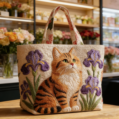 Sweet Cat-Iris Quilted Tote Bag