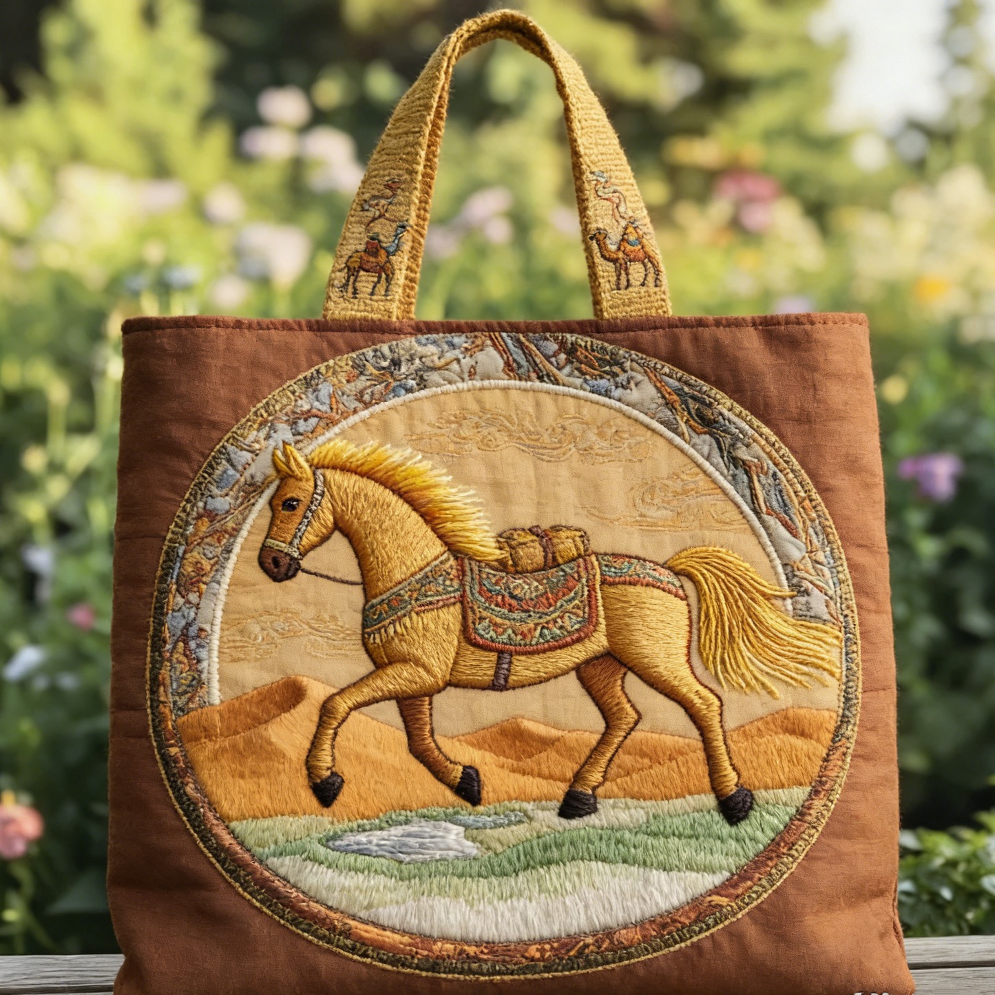 Quilted Silk Road Golden Steed Tote Bag