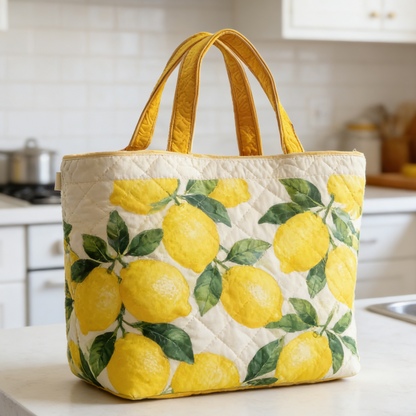 Cream Lemon Quilted Tote Bag