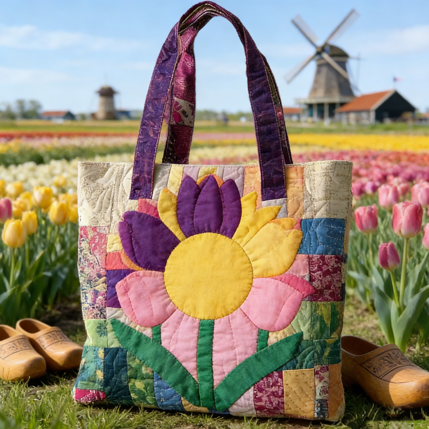 Patchwork Flower Quilted Tote Bag