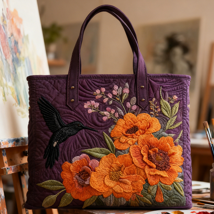 Hand Embroidered Hummingbird Canvas Tote Bag
