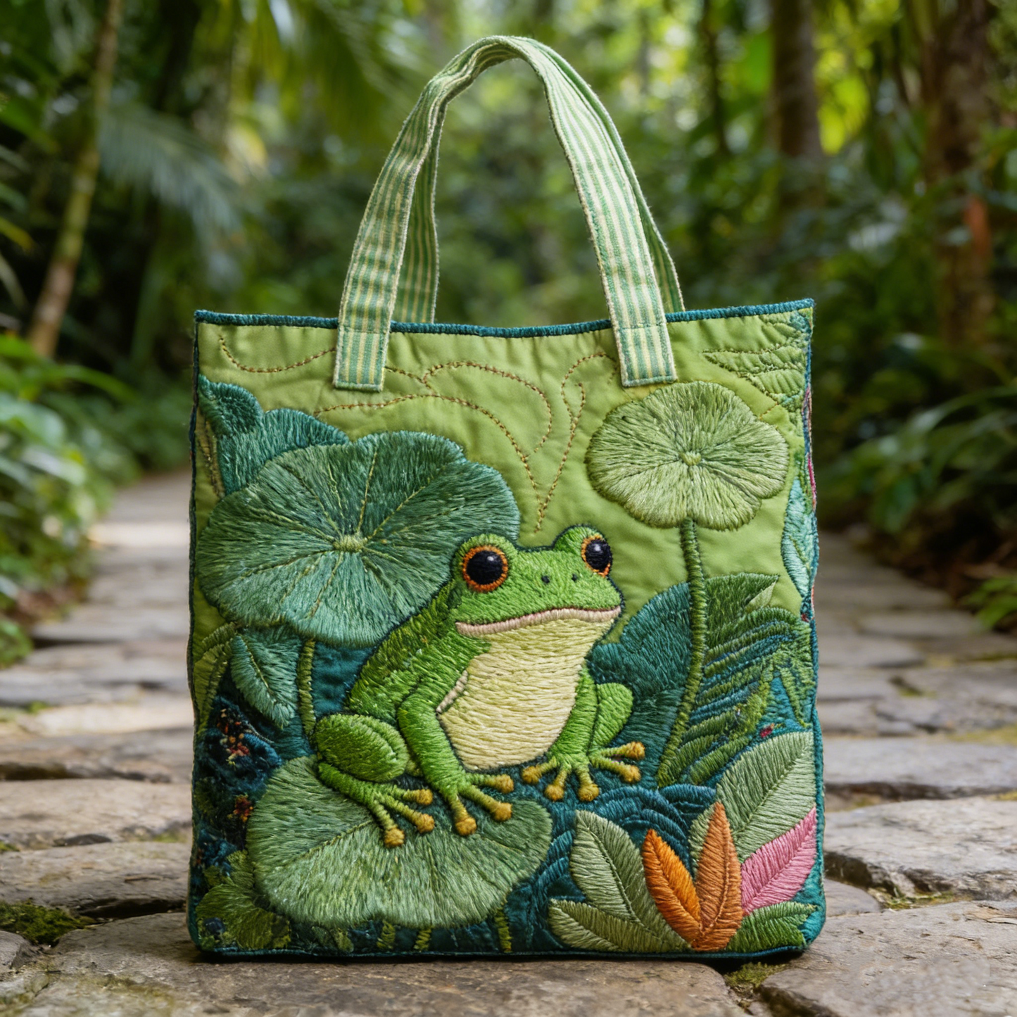 Frog Lily Pad  Quilted Tote Bag
