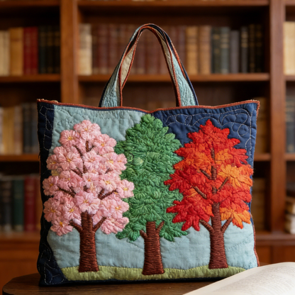 Four-Season Tree Quilted Tote Bag