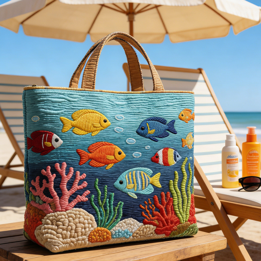 “Vibrant Ocean Fish Quilted Tote Bag