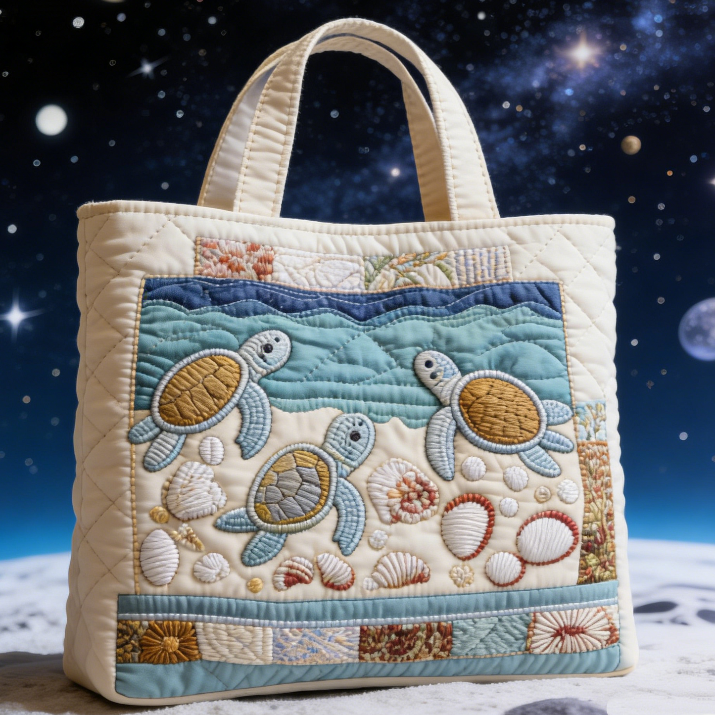 Quilted Sea Turtle Tote bag: Hand-Stitched Ocean Magic for Your Daily Carry