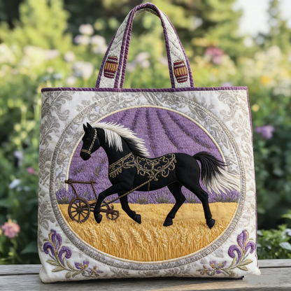 Quilted French Lavender Field Steed Tote Bag