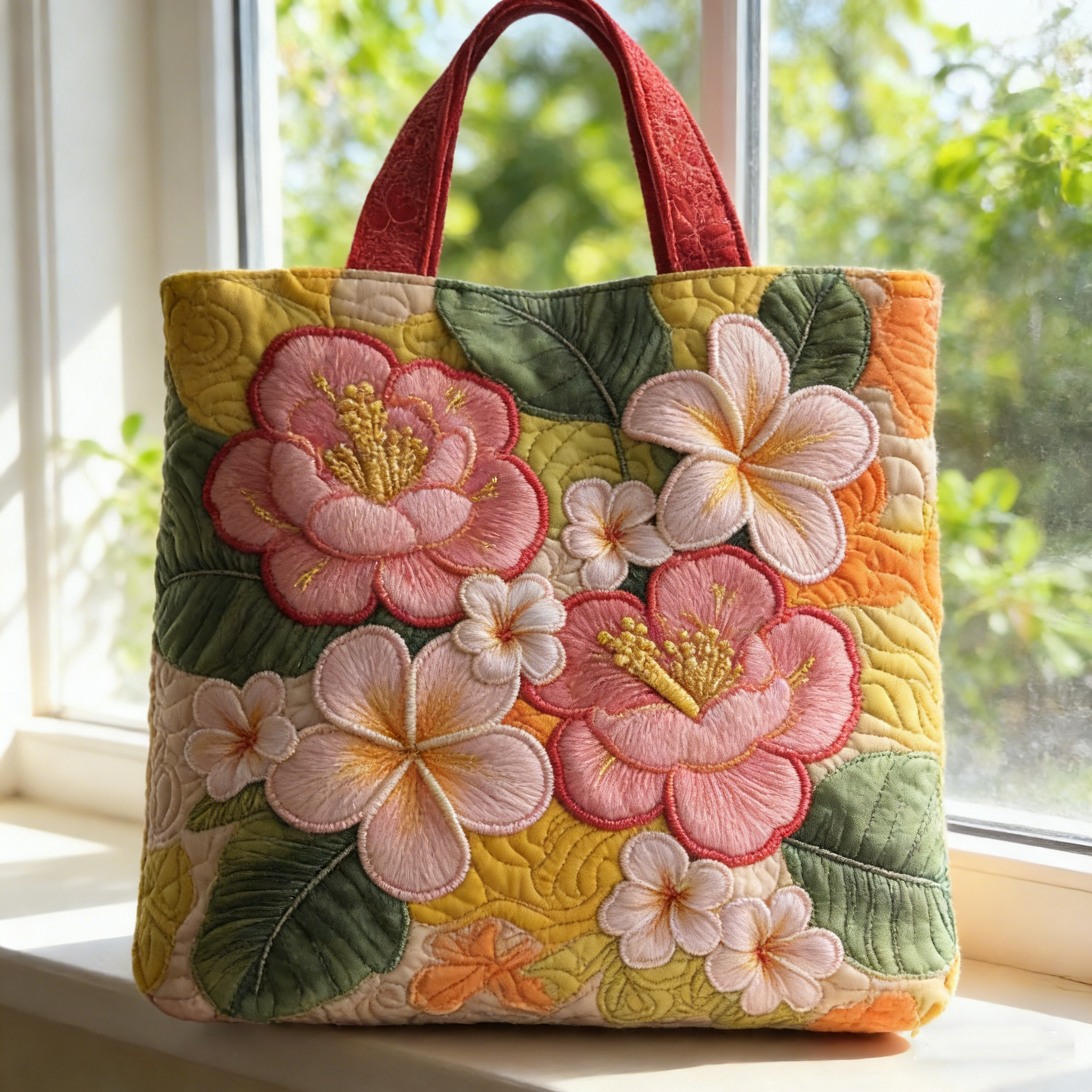 Warm Toned Floral Quilted Tote Bag