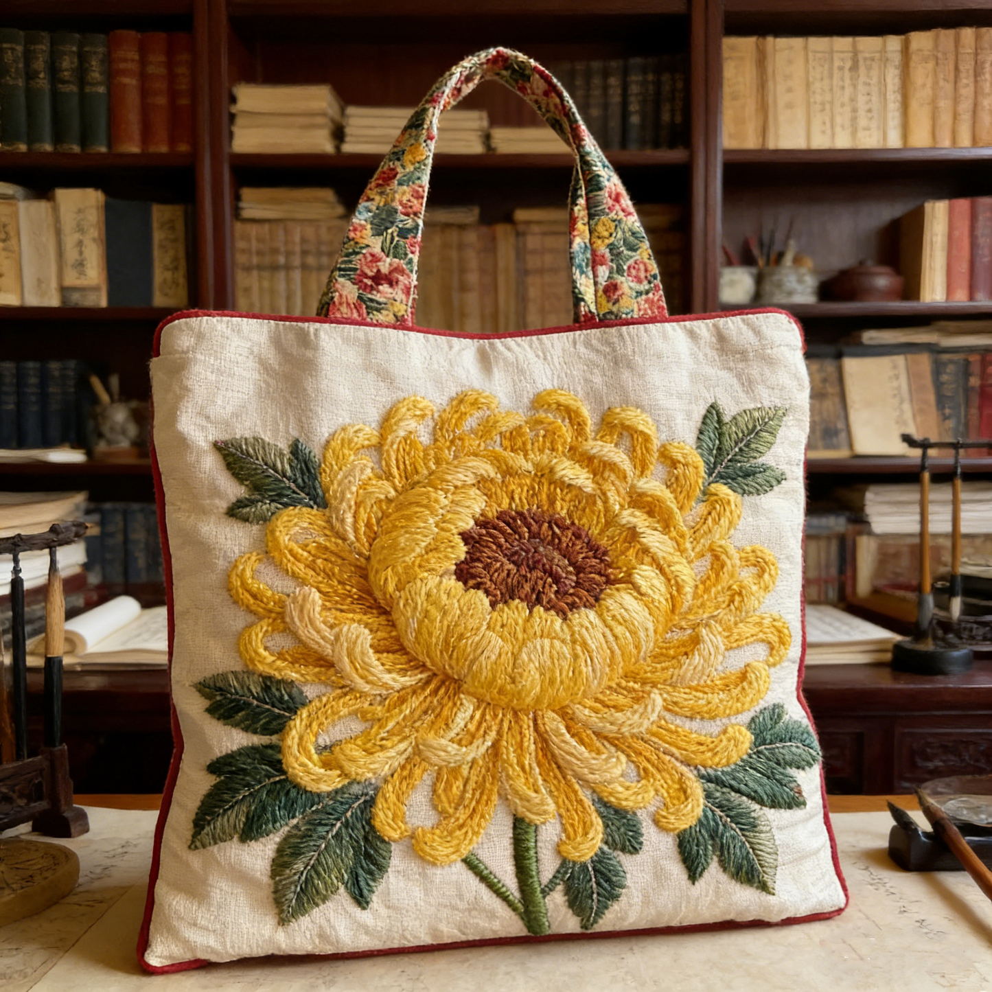 Chrysanthemum Quilted Tote Bag