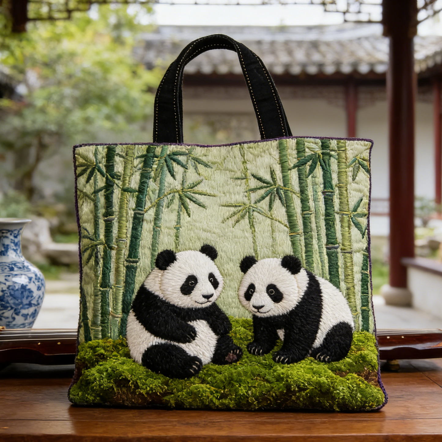 Adorable Panda Bamboo Quilted Tote Bag