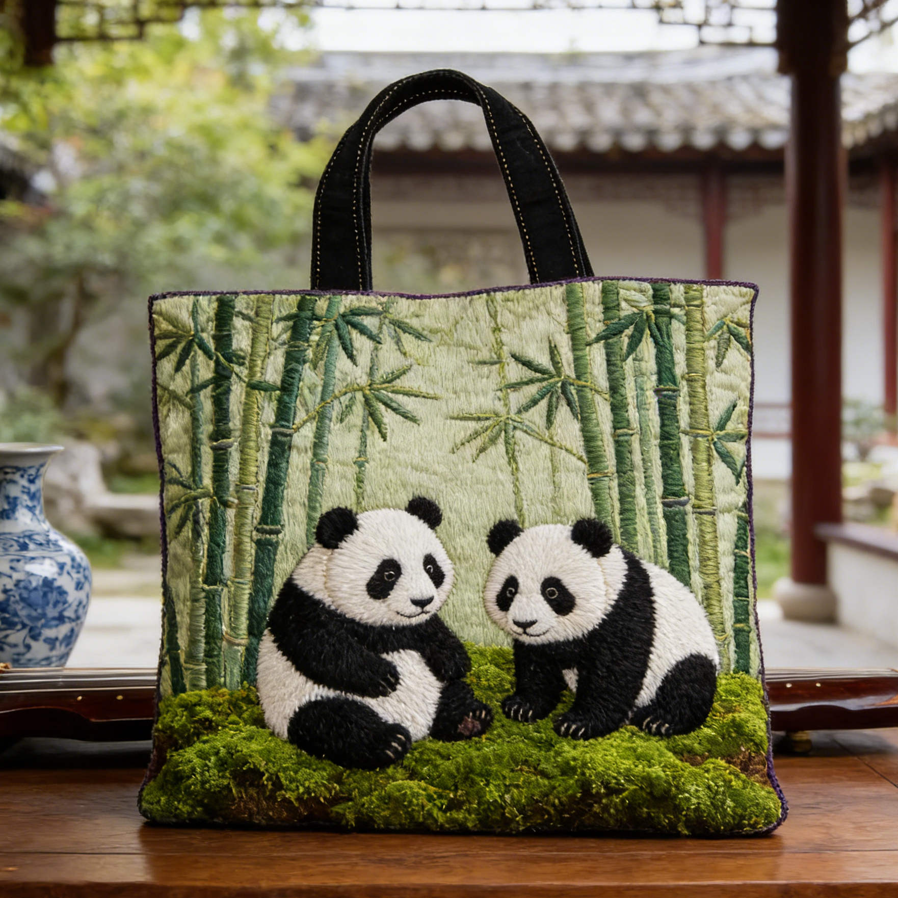 Adorable Panda Bamboo Quilted Tote Bag