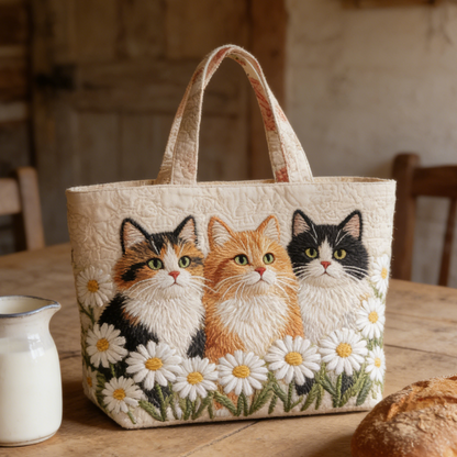 Sweet Cat Daisy Quilted Tote Bag
