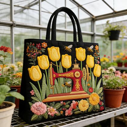 Tulip Sewing Machine Quilted Tote Bag