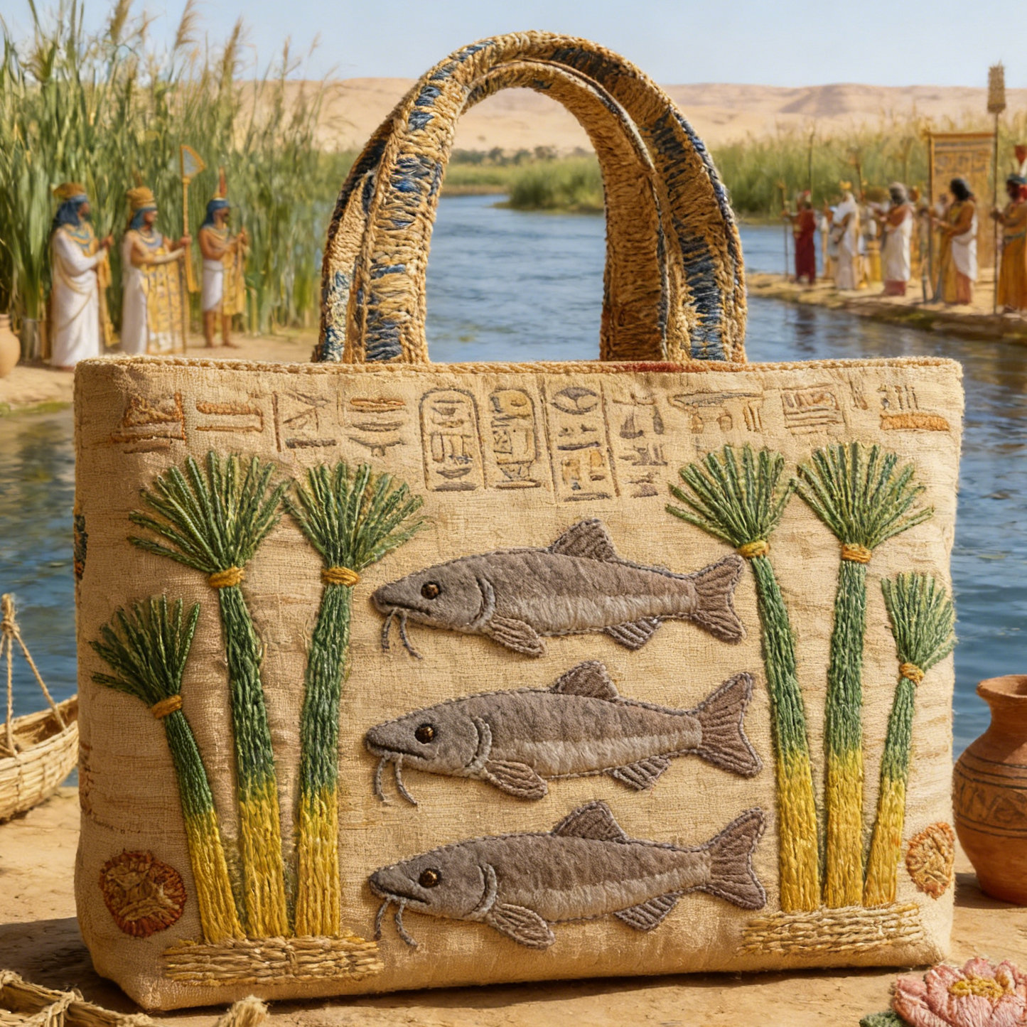 Quilted Ancient Egyptian Nile Tote Bag