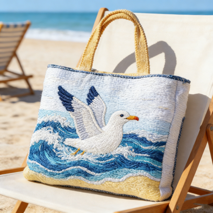 Coastal Seagull Quilted Tote Bag
