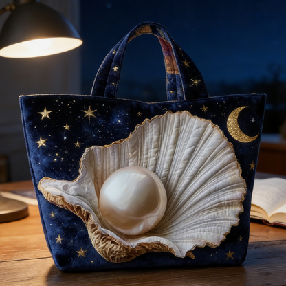 Starry Night Pearl & Shell Quilted Tote Bag