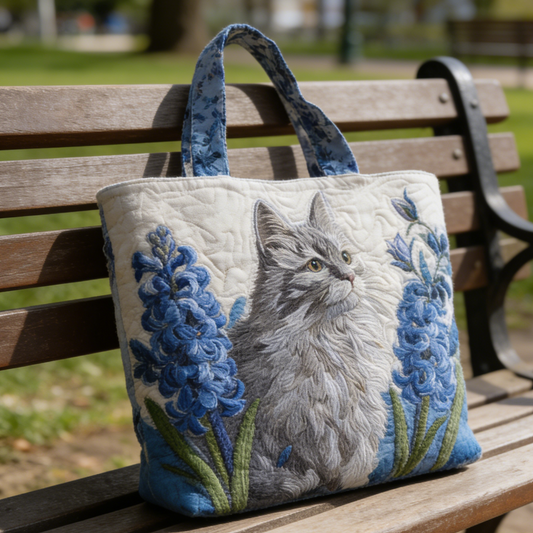Gray Cat & Hyacinth Quilted Tote Bag sbvh6385
