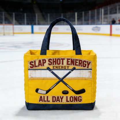 Handmade Quilted Sporty Tote Bag, Hockey Pattern Fabric Shoulder Handbag