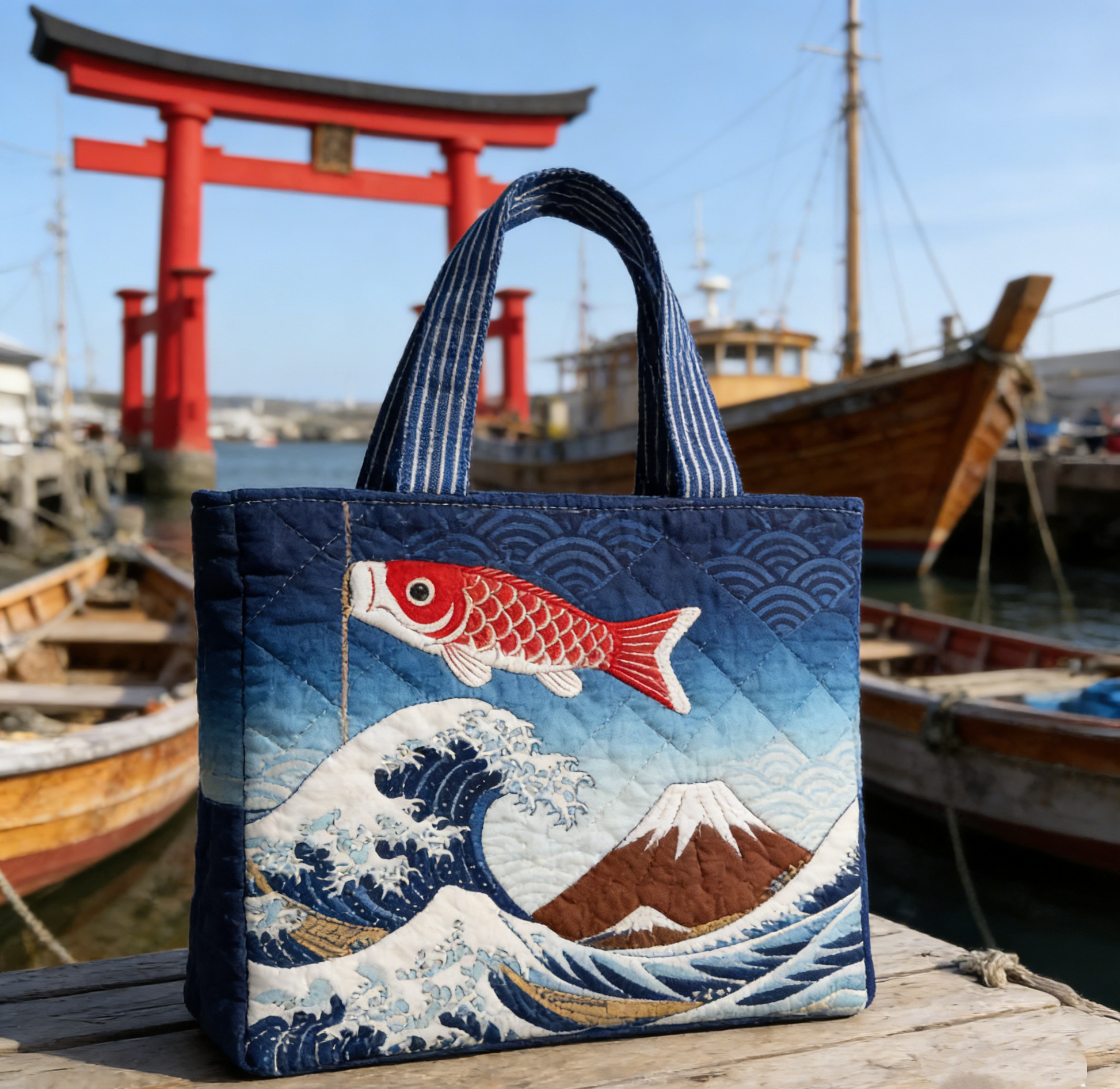 Ukiyo-e Koi Quilted Tote Bag