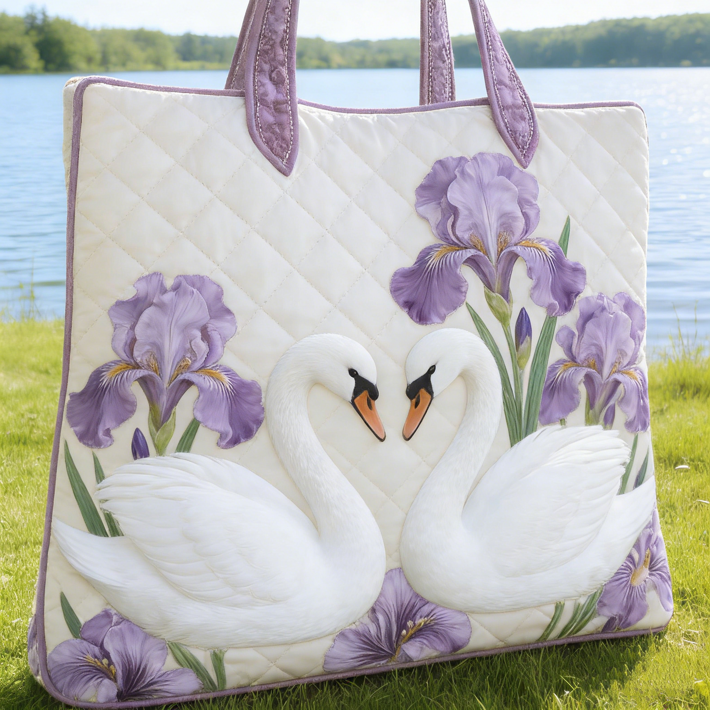 White Swan Iris Quilted Tote Bag