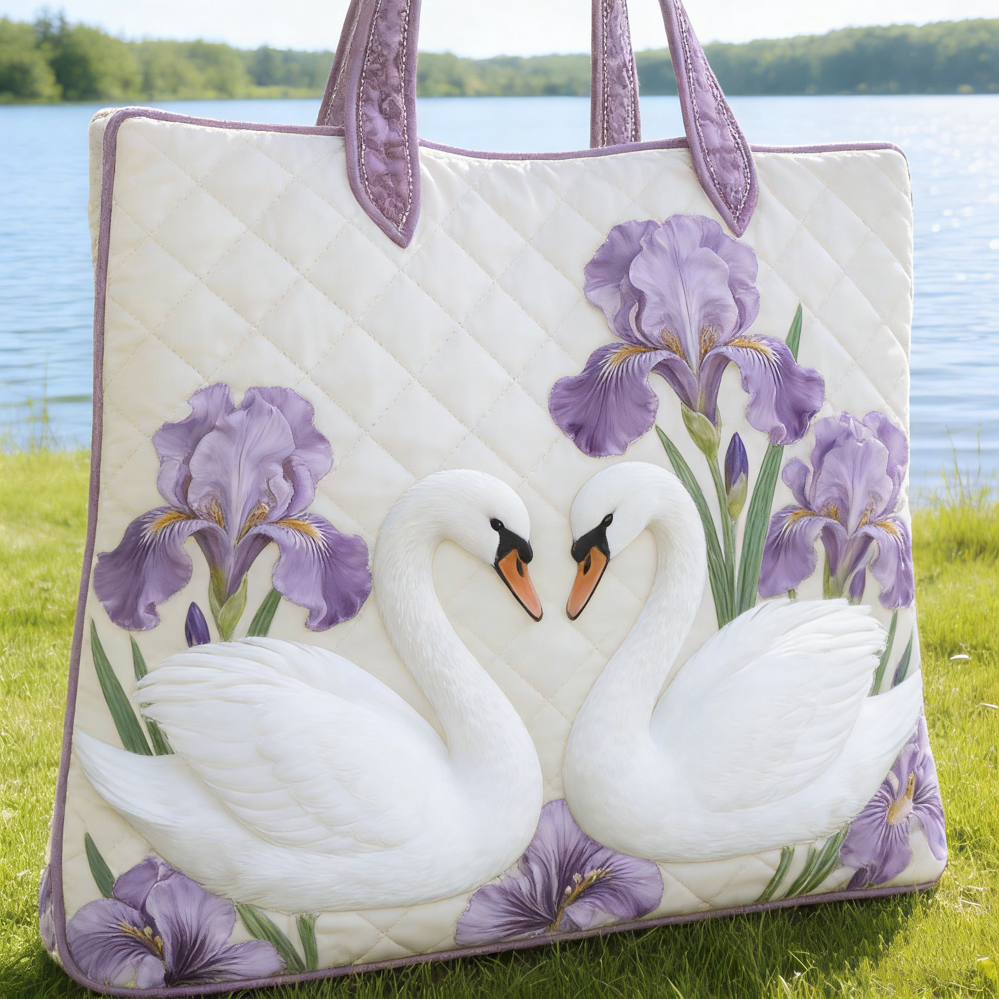 White Swan Iris Quilted Tote Bag