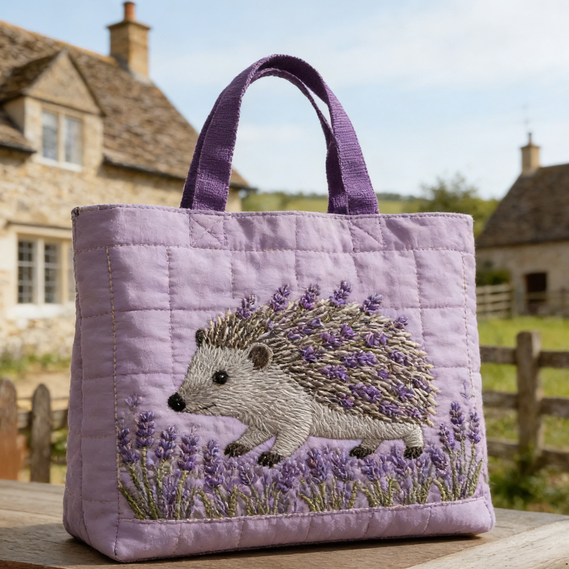 Country Hedgehog Quilted Tote Bag