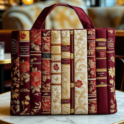 Vintage Book Style Quilted Tote Bag