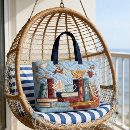 Coastal Literary Embroidery Canvas Tote Bag