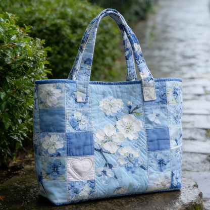 Blue Floral Quilted Tote Bag DSEF7382
