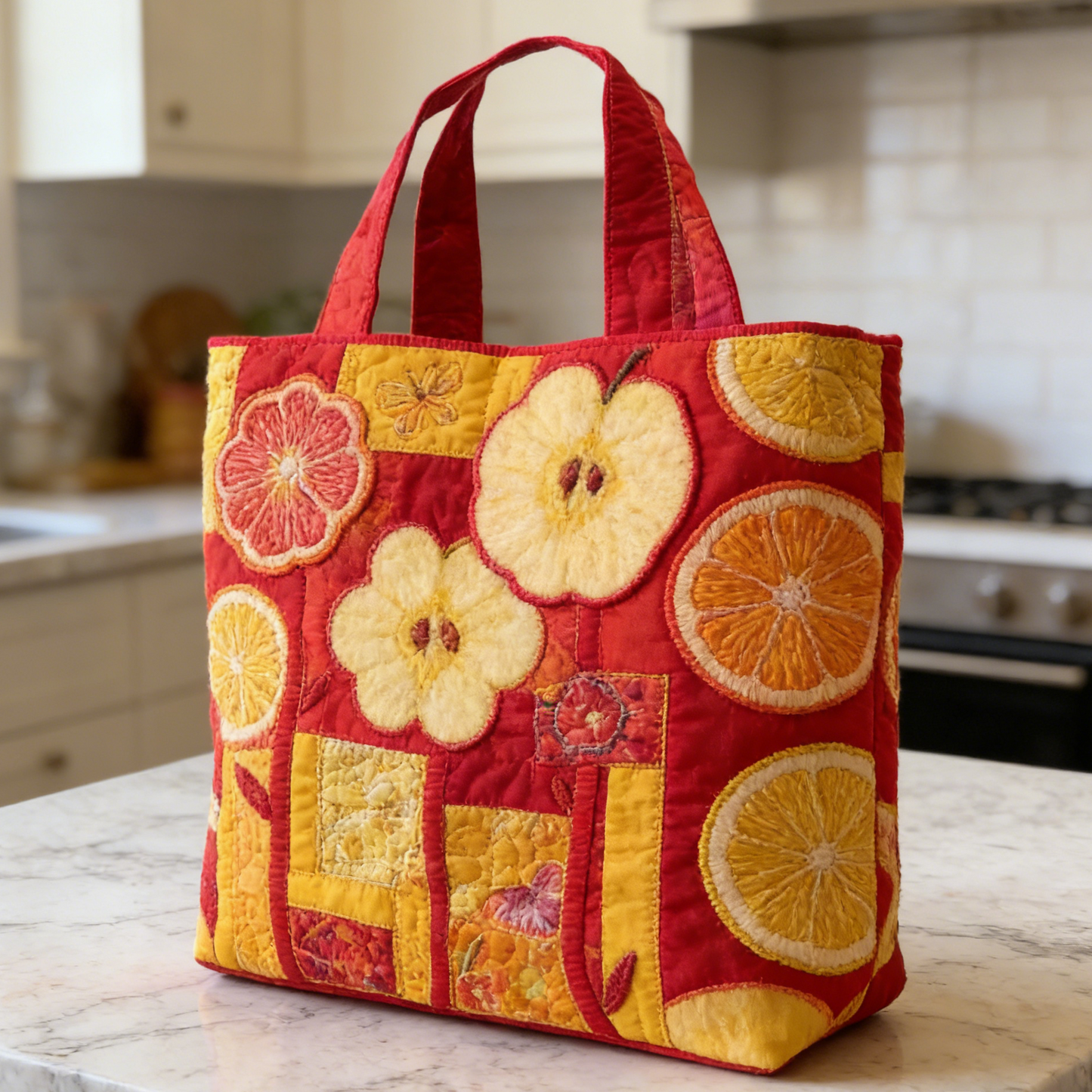 Fruit-Patterned Quilted Tote Bag