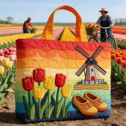 Tulip Field Quilted Tote Bag