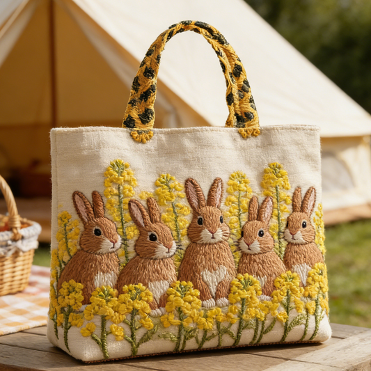 Cozy Bunny Meadow Quilted Tote Bag