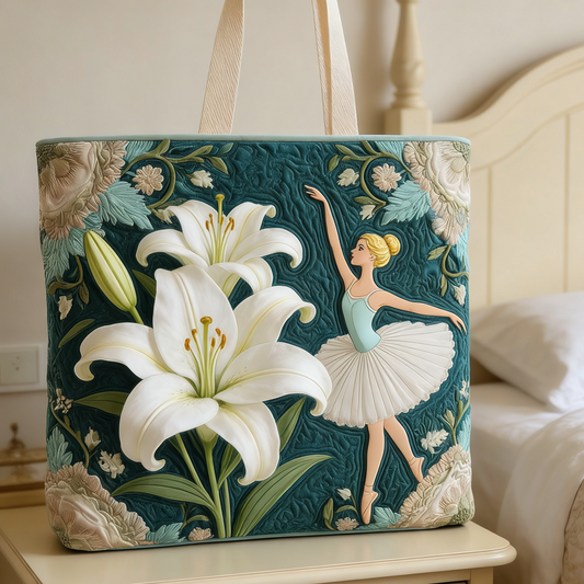 White Lily & Ballerina Quilted Tote Bag