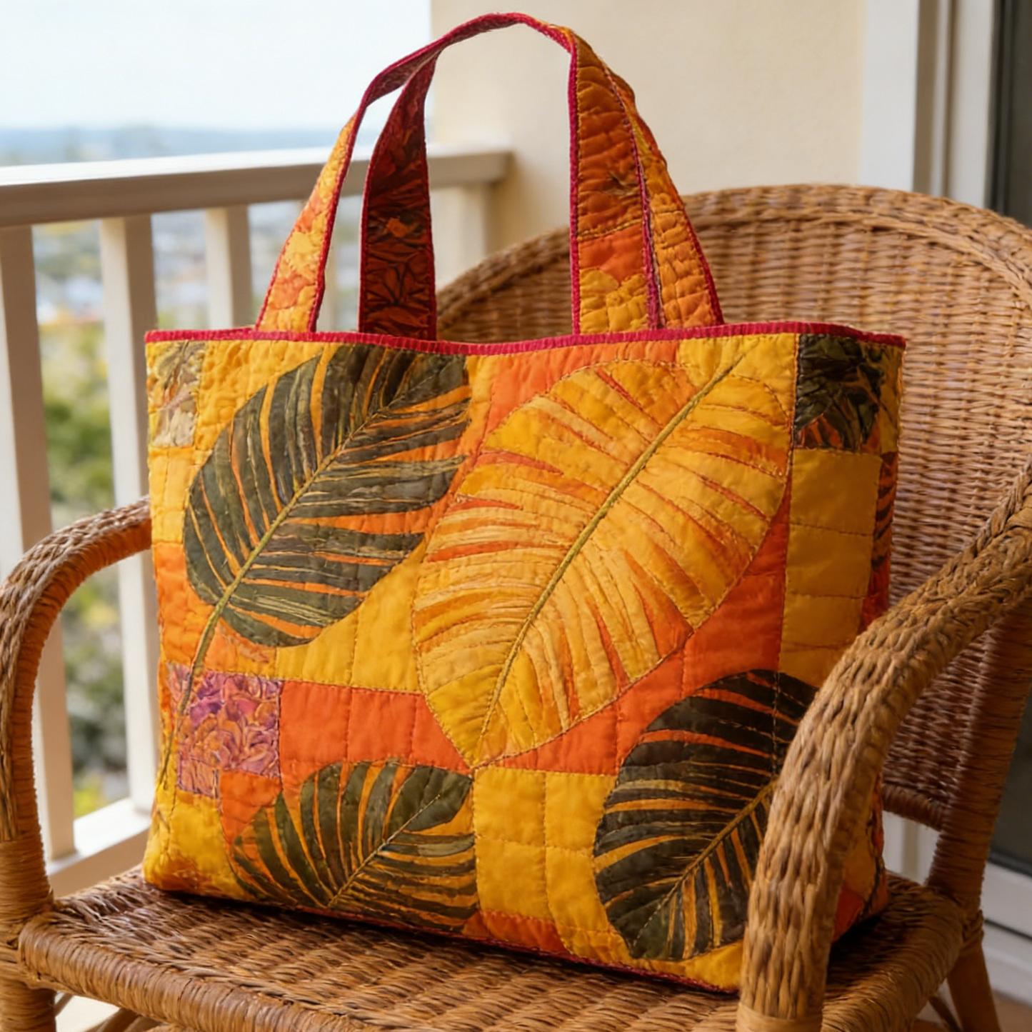 Tropical Leaf Quilted Tote Bag