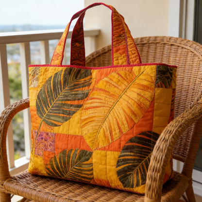 Tropical Leaf Quilted Tote Bag