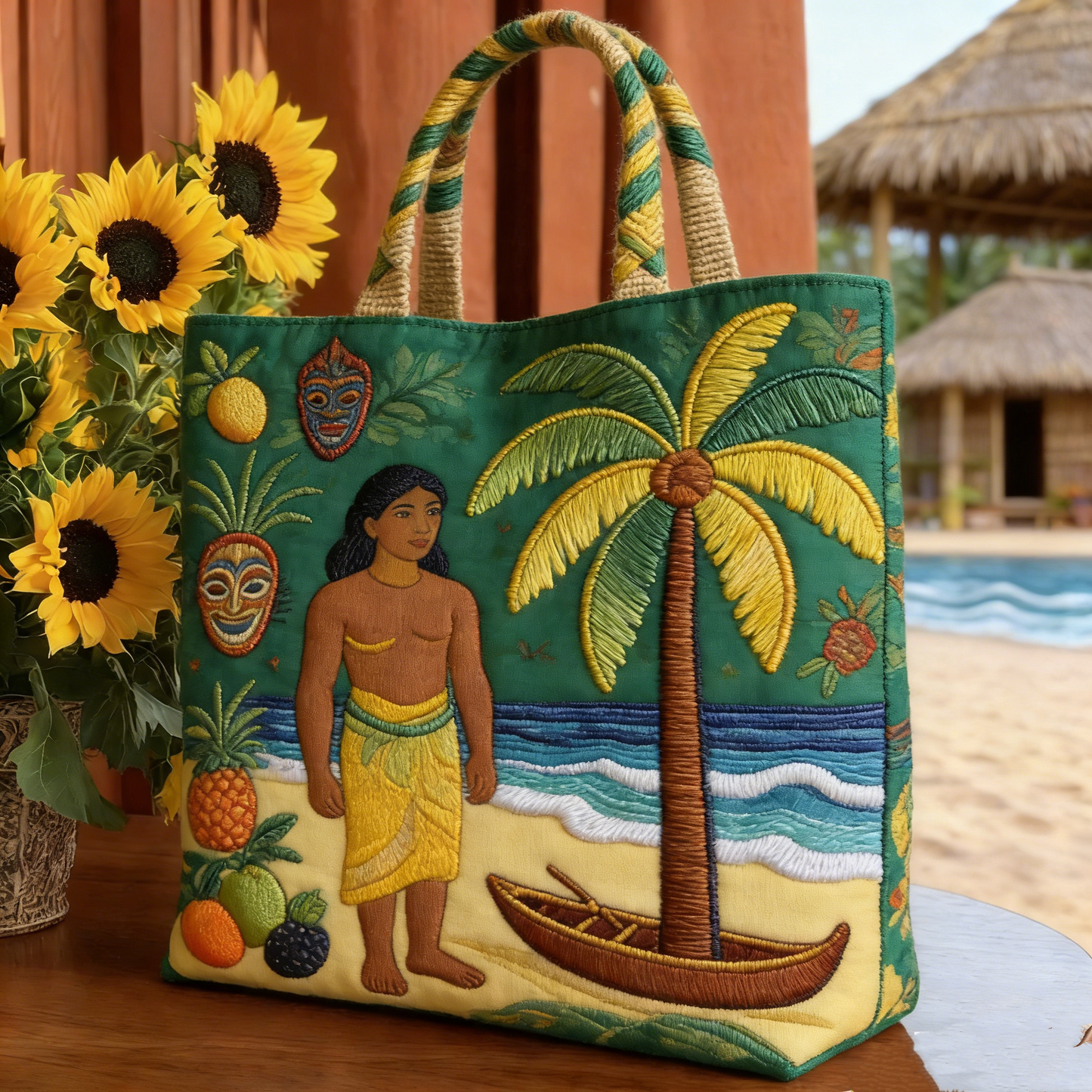 Tropical Island Quilted Tote Bag