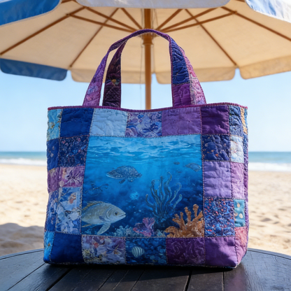 Blue Purple Ocean Quilted Tote Bag