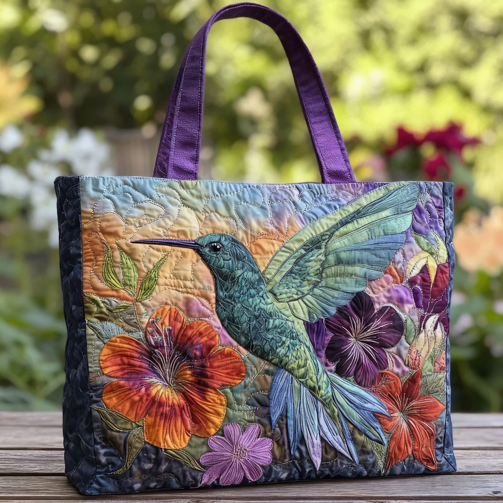 Hummingbird Charm Quilted Tote  Bag  Featured