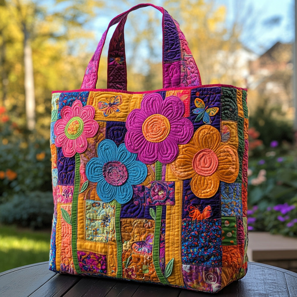 Meadow Magic Quilted Tote Bag  botanical print