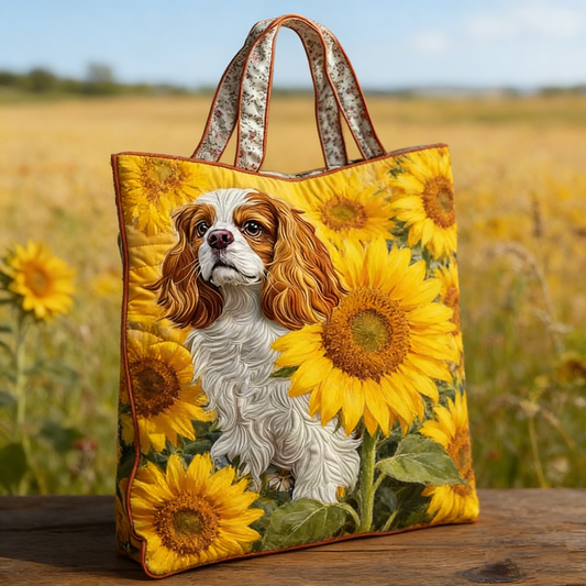 Sunflower Field-Inspired Cavalier Quilted Tote Bag EfGh5678