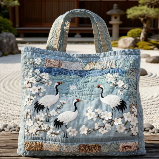 Pale Blue Crane Quilted Tote Bag